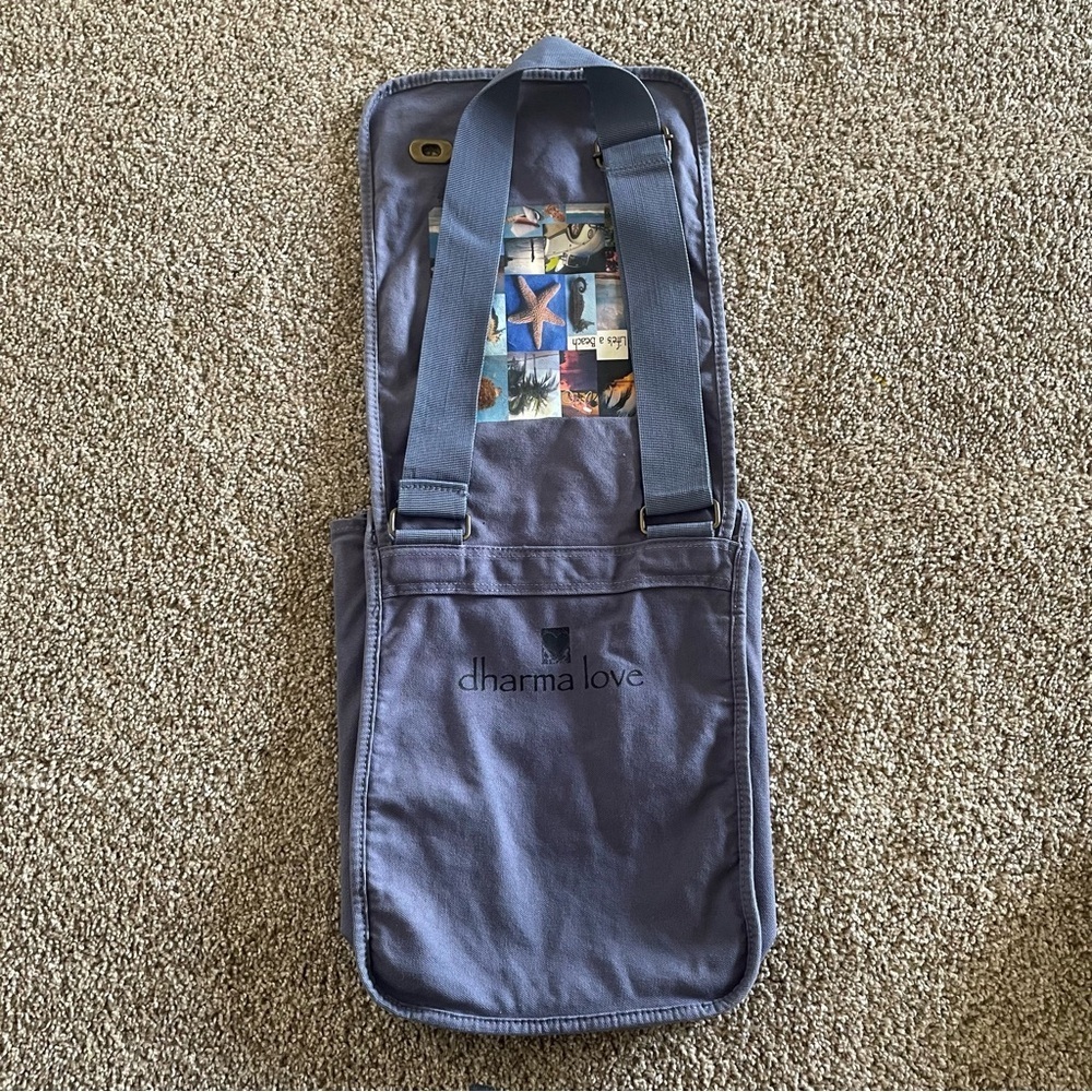 Dharma Love Life’s a Beach Blue Canvas Messenger Book Bag Crossbody Ocean Relax - Picture 12 of 16